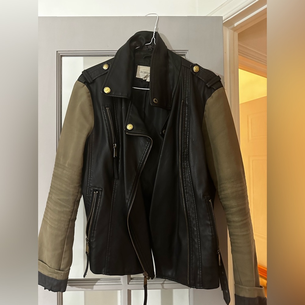 Khaki and leather BCBG jacket